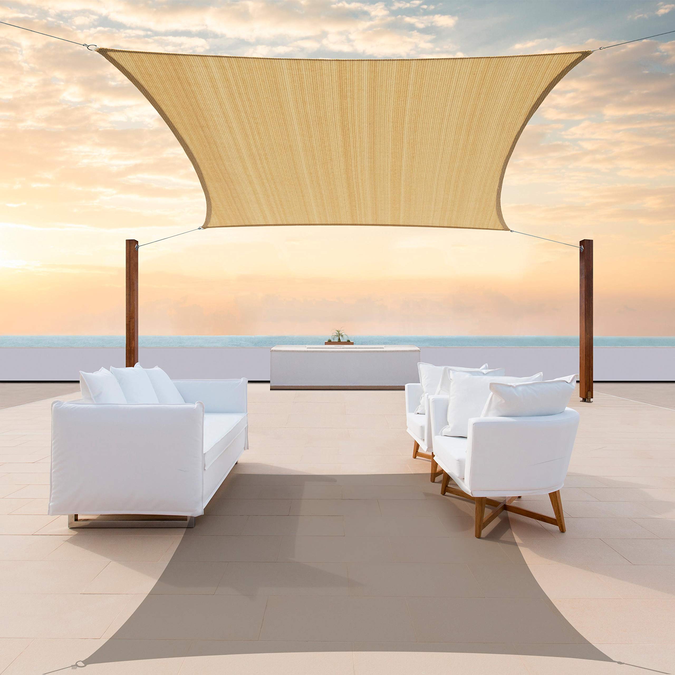 Colourtree Tapr1620 Custom Size 14' X 15' Sand Beige Sun Shade Sail Canopy Uv Block Upf50  Rectangle - Commercial Standard Heavy